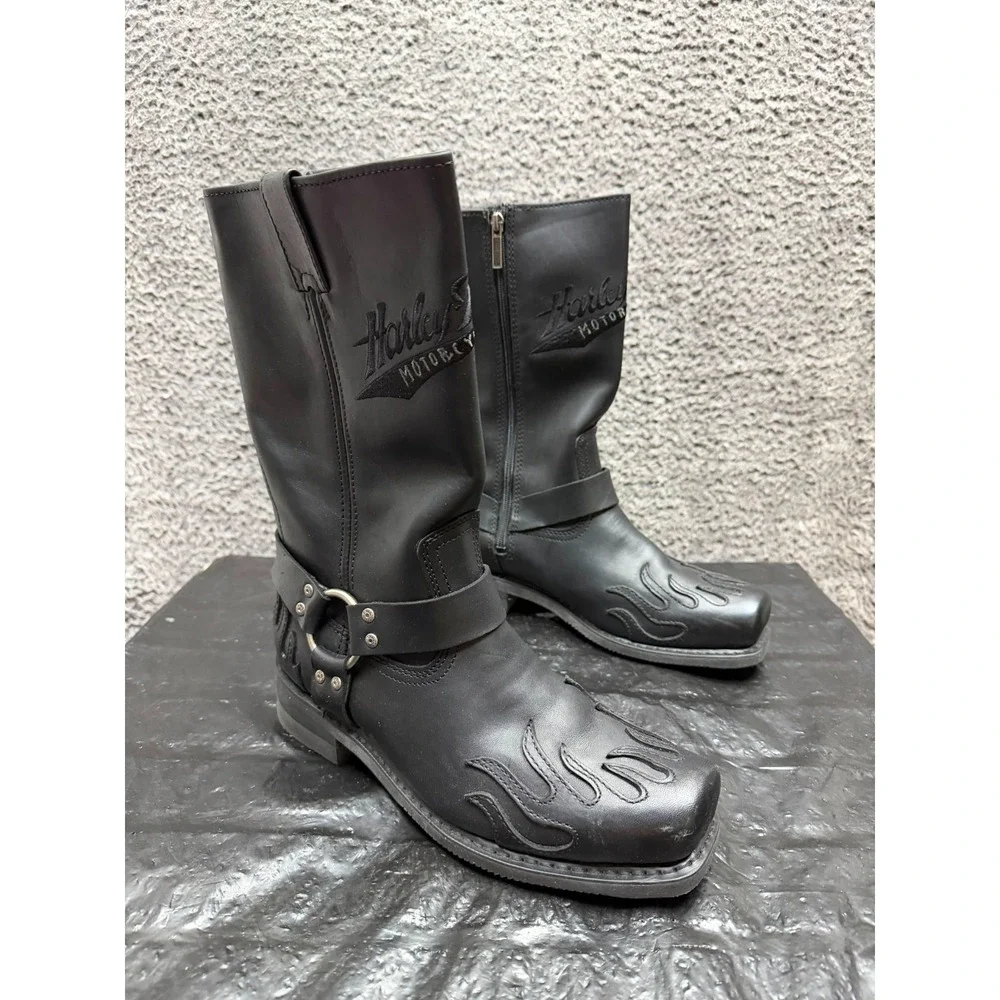 Harley-Davidson Motorcycles Alameda Flame Tall Boots Black Mens Size 10.5 US